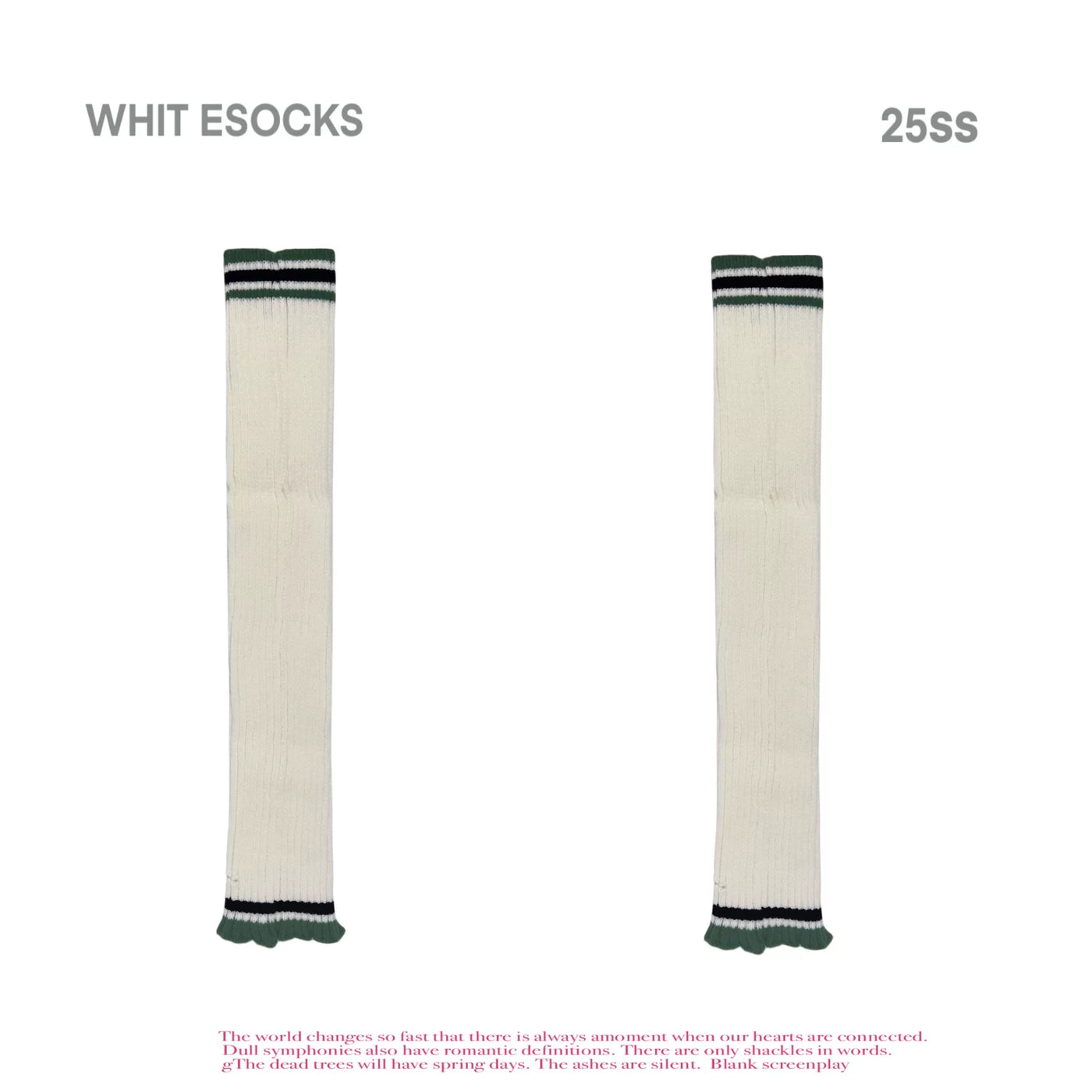 White Socks - Academy Stripe - Over-the-knee knitted leg-warmer socks with striped cuffs
