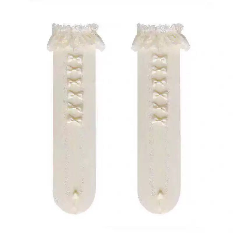 Fantasy Doll - Ribbon Lace - Mid-Calf Socks with Gathered Lace Cuffs