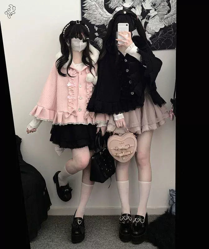 Sweetheart Dream Machine - Pompom Sweetheart - Hooded Cape with Plush Trim and Pompom Ties