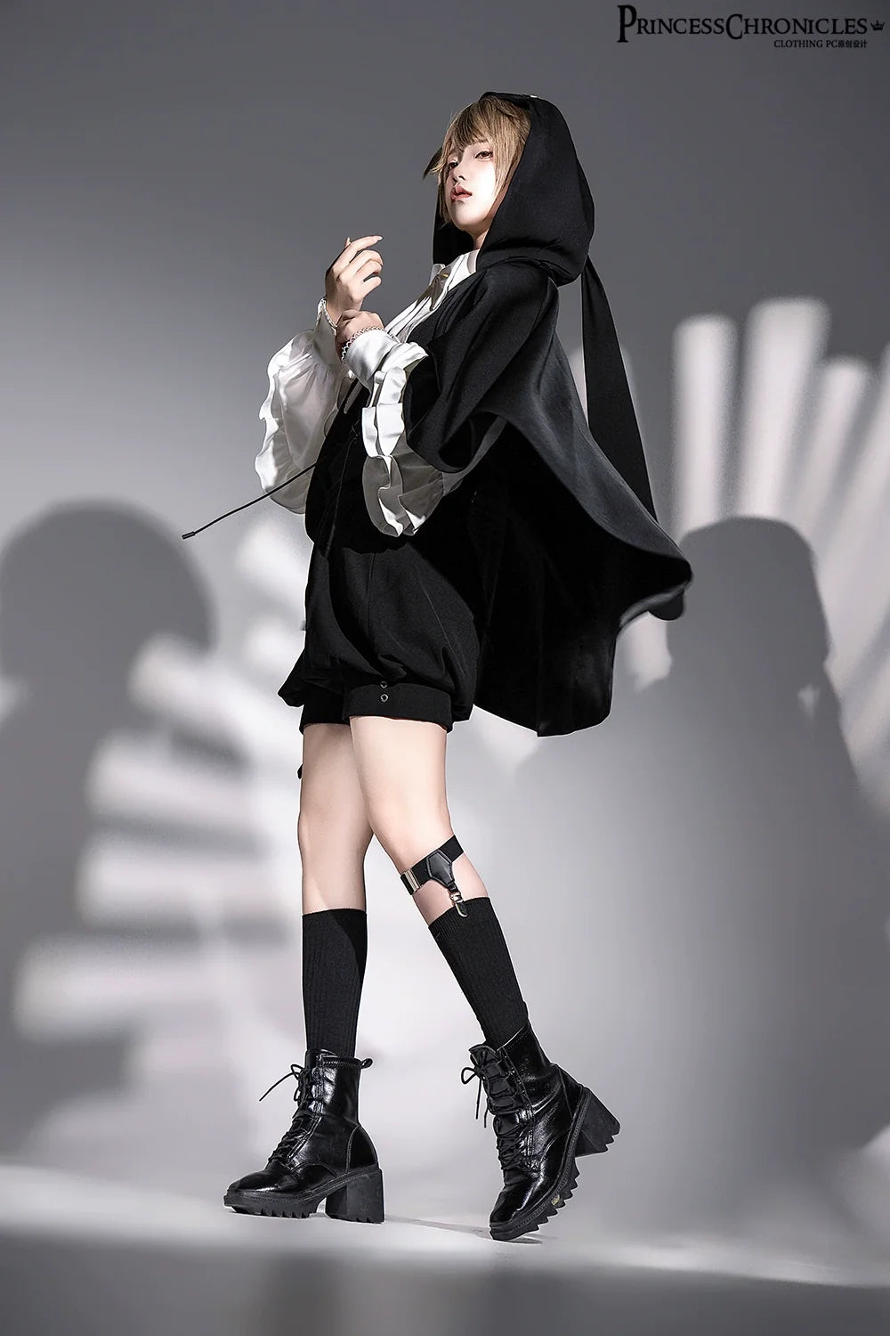Princess Chronicles - Rabbit Feather - Black Ouji Lolita Vest Shorts Suit Prince Cloak Set
