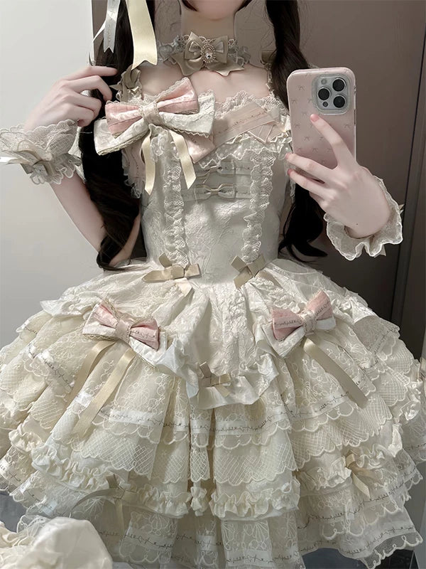 Creamy - Whisper - Apricot Lolita dress with a large train