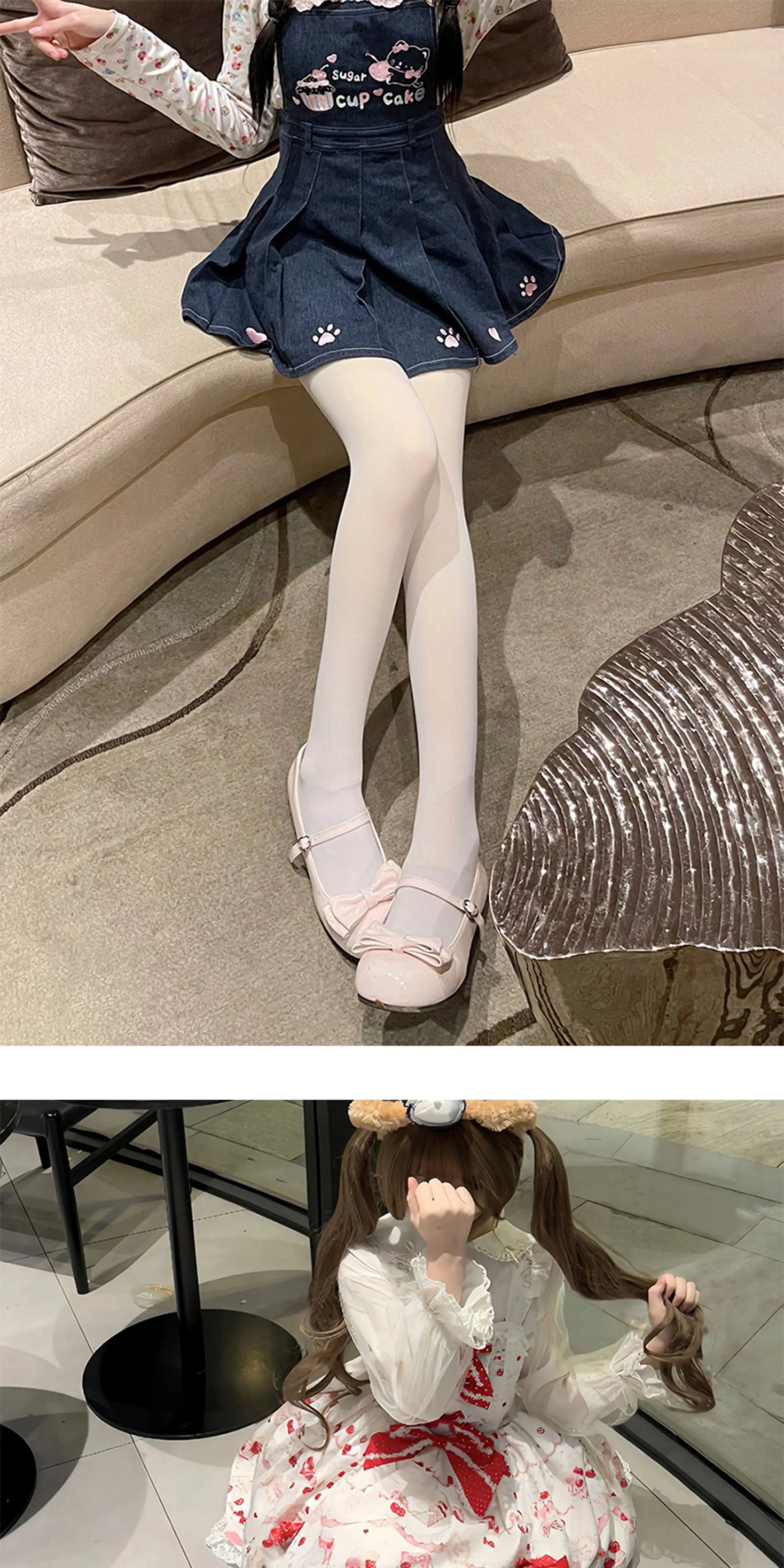 Floral Milk Cat - Spring-Summer - 80D Slightly Sheer Tights with Velvet-Base Finish