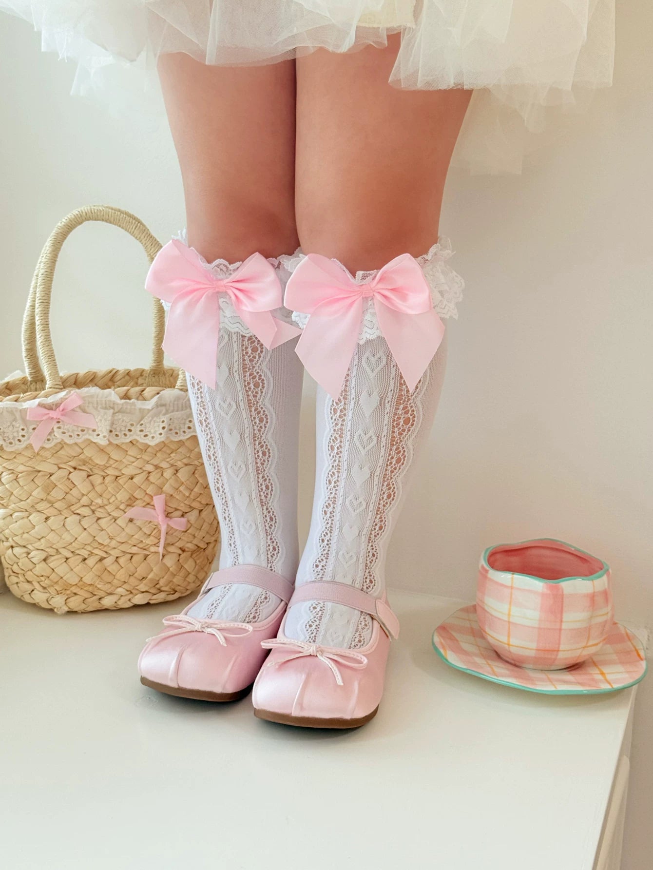 Fantasy Doll - Pearl Bow Strawberry Lace - Decorative socks with lace and motif options
