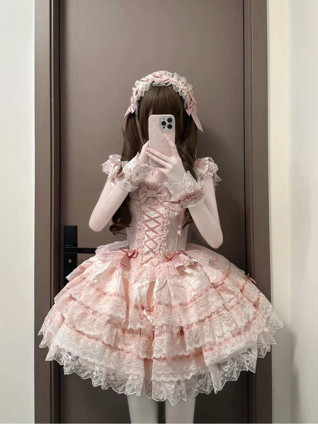 Creamy - Pink Lace Princess - Pink Lolita Dress with Layered Lace Skirt