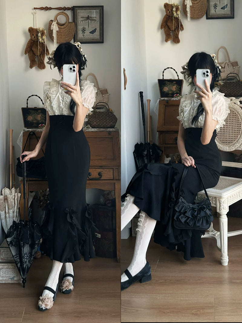 With PUJI - Miss Laura: Short-sleeve Mermaid - Lolita OP Dress, Boned Bodice Detail detail view 3