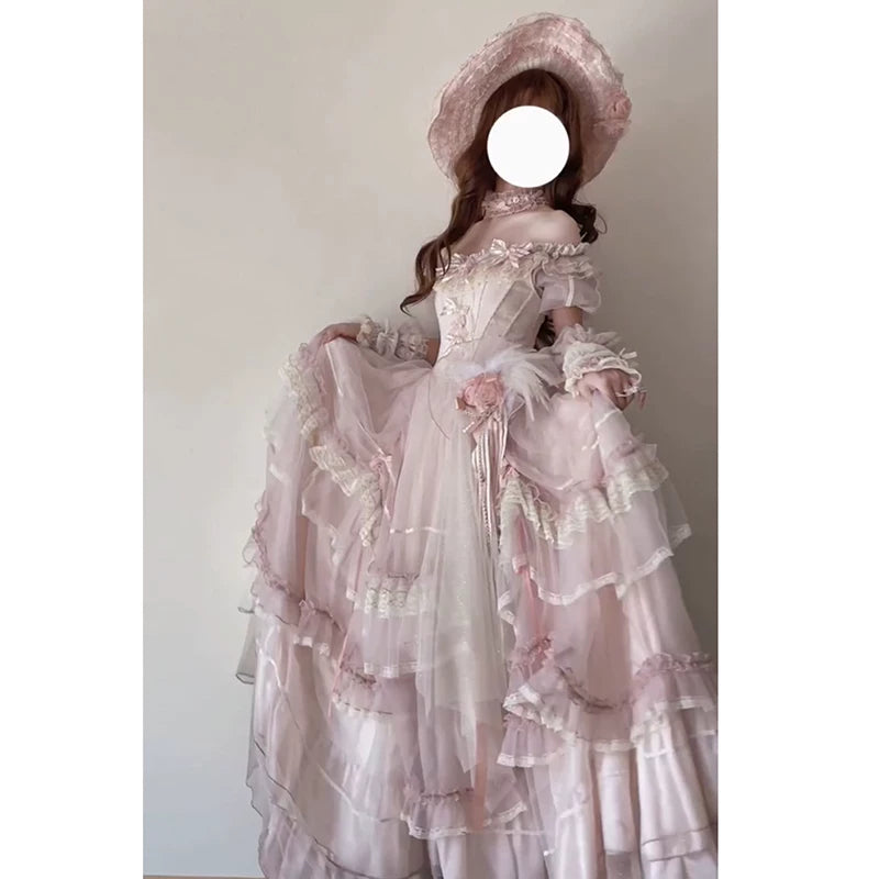Flora Muse - Sweet Lolita Wedding Gown - Pink tiered ball gown