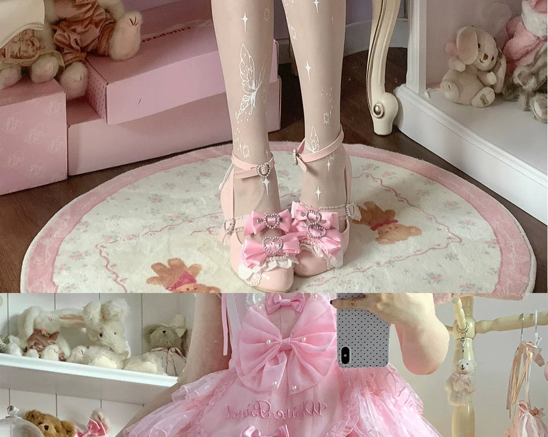 roji roji - Butterfly Dream - White Cuttable Pantyhose with Butterfly Prints