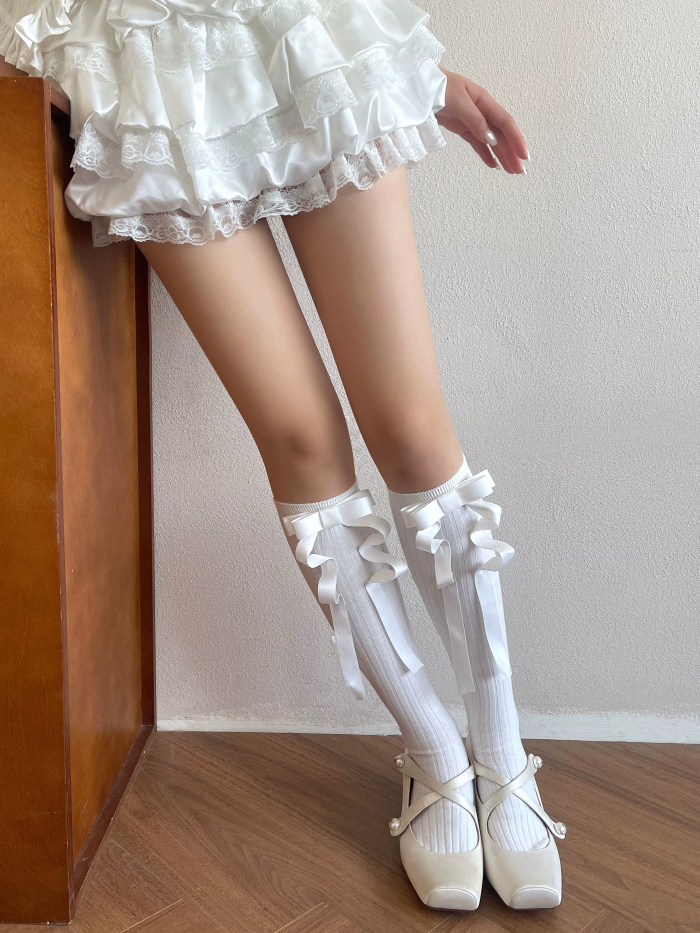 Sock Noble - French Ribbon Cascade - Mid-Calf Socks with Trailing Bow Ribbons