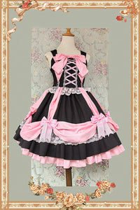 Infanta - Gift Box - Lace-Up Ruffle JSK & Accessories - Single Item / Black & Pink JSK / S