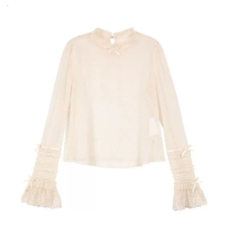 Sweetheart Dream Machine - Silent Wedding - Jacquard Dot Tulle Inner Blouse with a Ruffled Collar