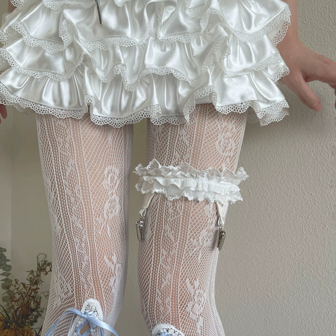 Sock Noble - Lace Strap Ballet - Lace Side-Lacing Tights with Coloured Band Options