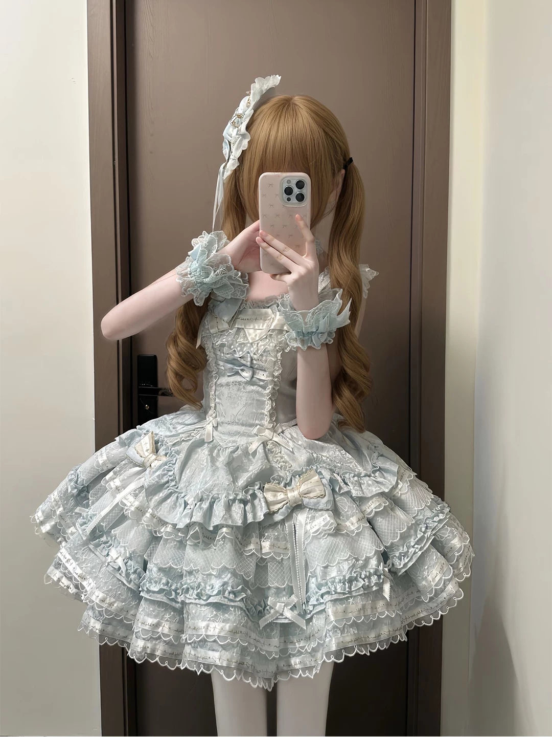 Creamy - Blue Ballet Whispers - JSK Dress with a Tiered Lace-Trimmed Skirt