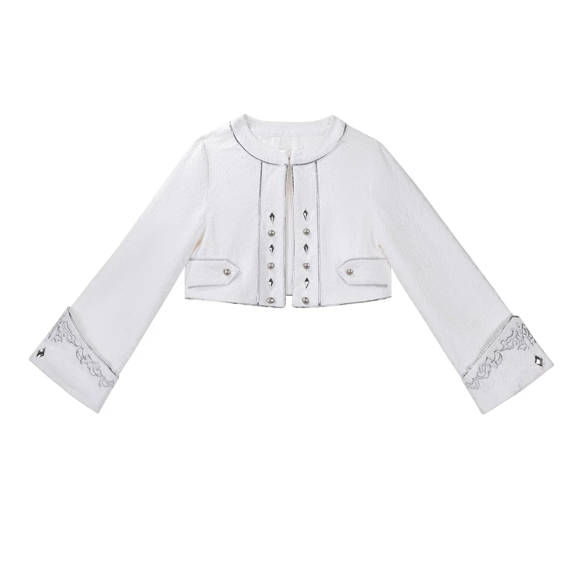 Letters from Unknown Star - Silver Covenant - White Ouji Lolita Embroidery Coat and Shorts Set with Cross