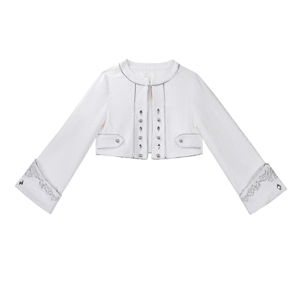 White Letters from Unknown Star Ouji coat and blouse with cross details and detachable styling pieces