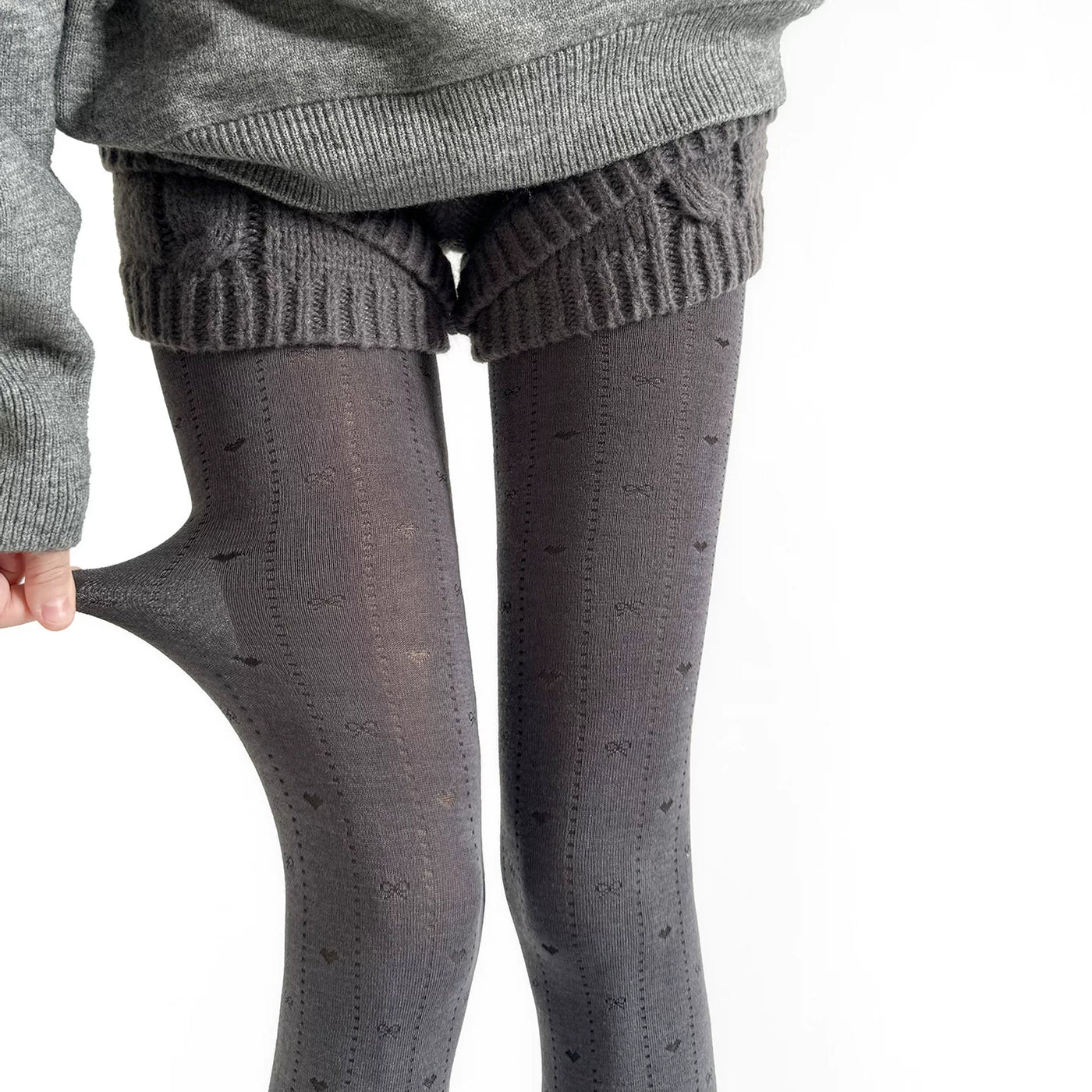 Fantasy Doll - Vintage Heart Ribbon - Jacquard Tights with Heart-and-Bow Motifs