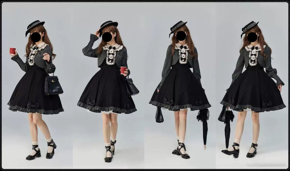 Sweetheart Dream Machine black OP dress with white ruffled bib and pinstriped sleeves