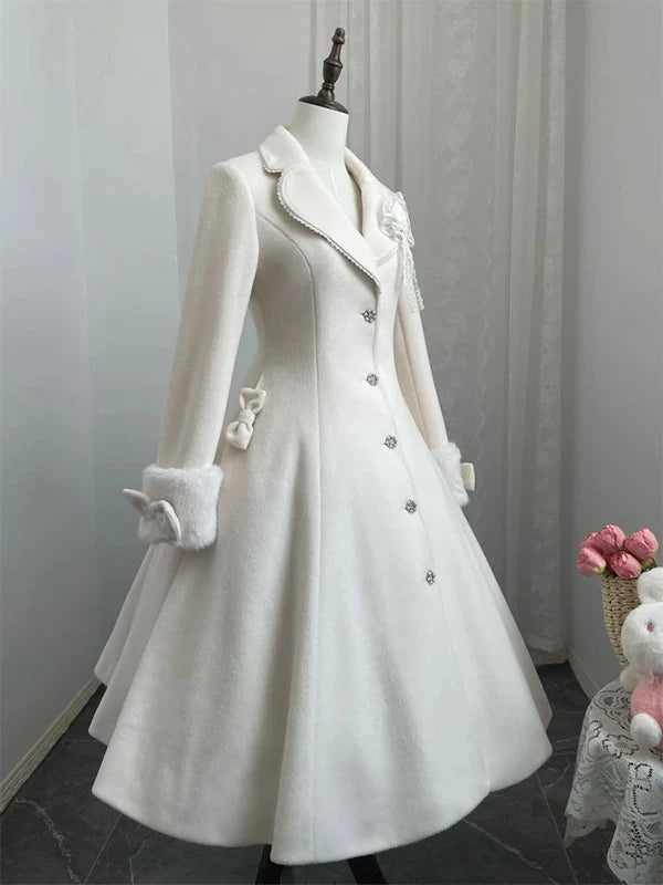 Creamy - Noble Lady - Off-White Lolita Coat with Bow and Button Front