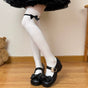 Side white socks, black bow, over-the-knee socks / One Size