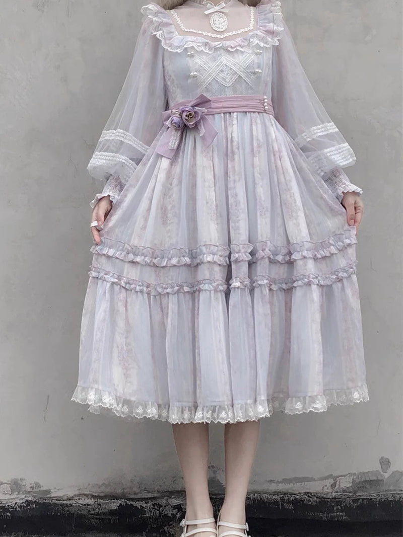 Yueele - Lavender Courtyard - Plus-Size Sweet Lolita OP Dress - detail view 4