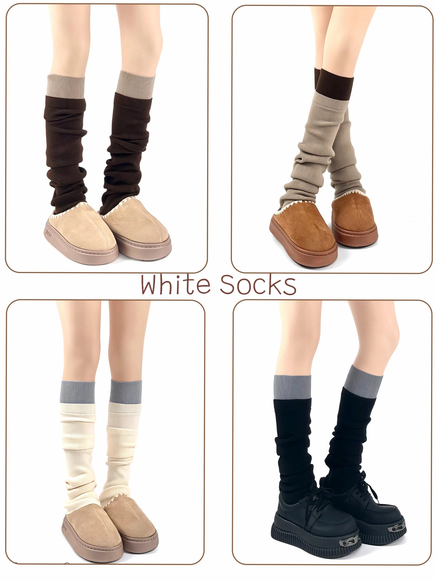 White Socks - Ribbed Slouch - Ribbed Mid-Calf Slouch Leg Warmers