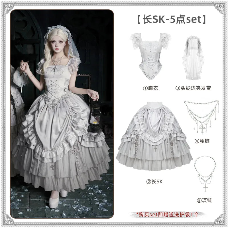 With PUJI - Humanoid Robot - Silver Gothic Lolita Mermaid Skirt Set detail view 7