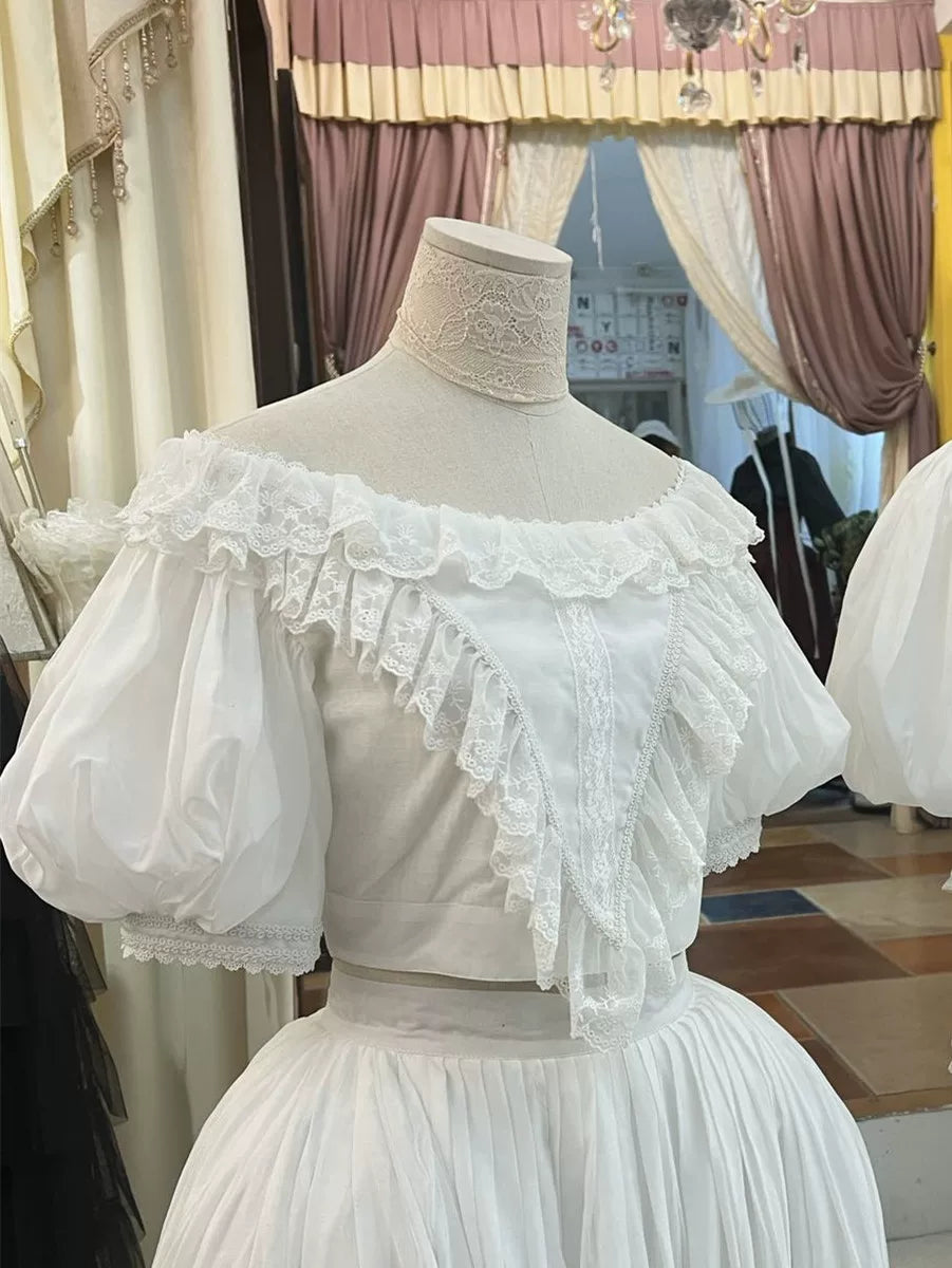 LACE GARDEN - Cool Summer Victoria - Antique-Style Full Skirt with Tiered Hem