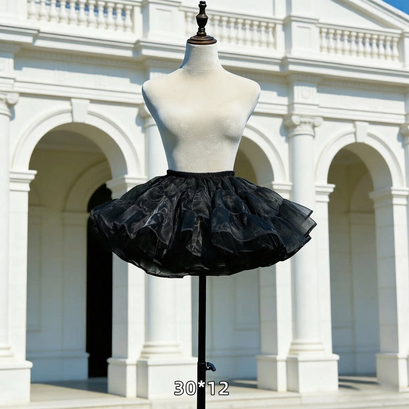 Floral Celebration Black Short Hoop-Free Lolita Petticoat — 30 × 12 m Fullness - No Drawstring
