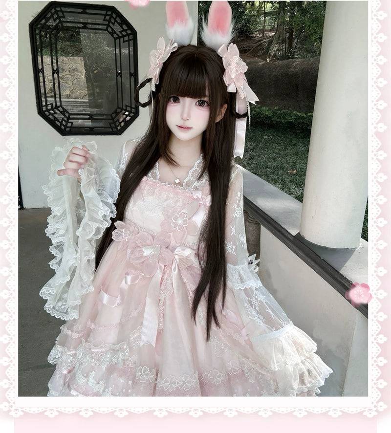 Cat Upon Cat - Moon Cage Tulle - Lace Long-Sleeve Inner Top with Tiered Ruffle Sleeves