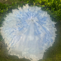 Independent Brand - Feather Cloud Tulle - Feather-trimmed Lolita parasol in kit or finished form - Feather cloud tulle style (blue-white) material kit + 36 cm radius umbrella blank