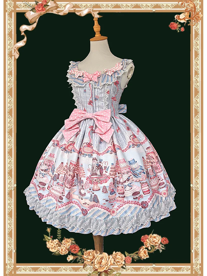 Infanta - Candy House - Old School Lolita Cake Print JSK Dress, Side Zipper