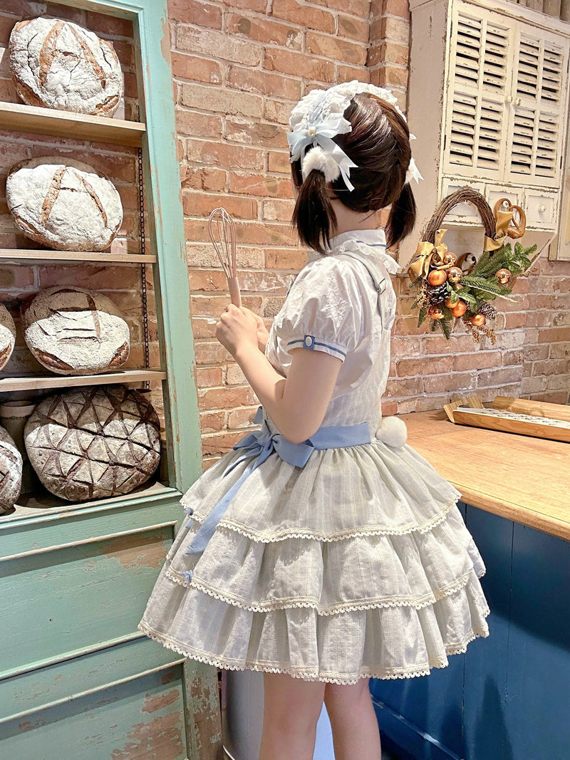 White Tea Story - Mian Mian Bing - Tiered cotton Lolita jumper skirt
