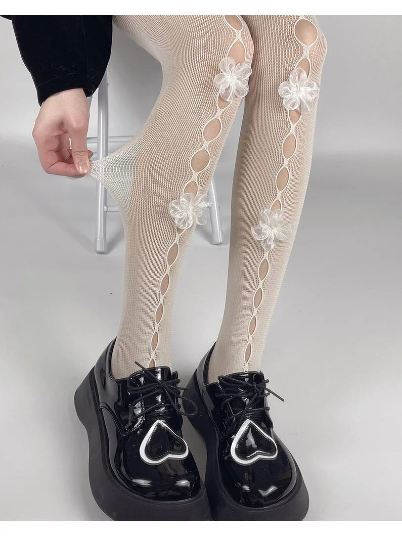 Fantasy Doll - Floral Cutout - Sheer Tights with Floral Openwork