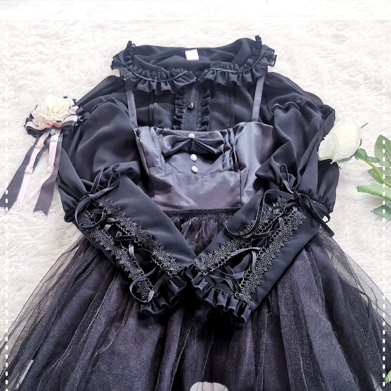 Sakurada Fawn - Plus Size Lolita Shirt Mutton - Sleeve Lace Blouse Innerwear
