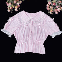 DMFS Lolita - Sweet Lolita Shirt Doll Collar - Blouse High-waisted Innerwear - S / Pink short sleeve