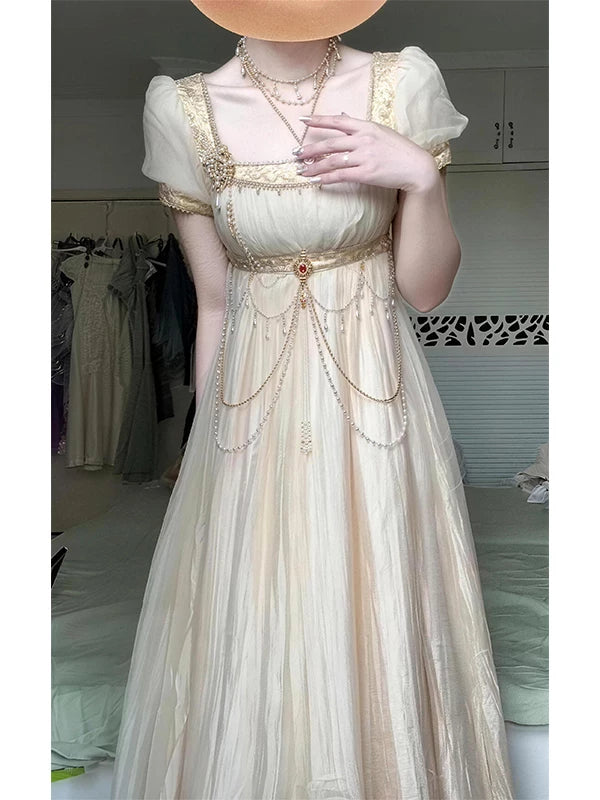 Creamy - Gilded Court - Gold Empire Dress with Waist Chain
