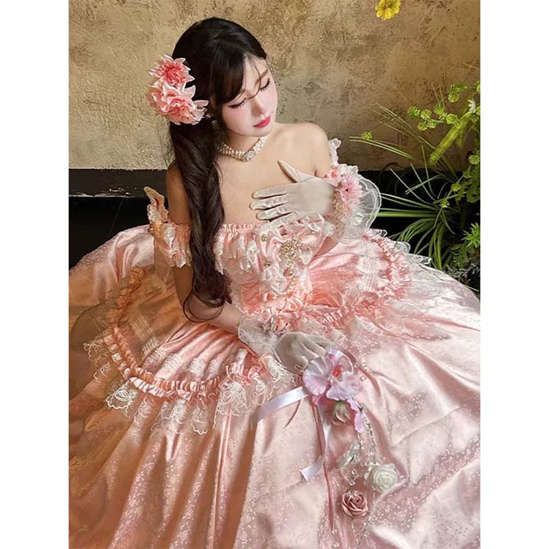 Flora Muse - White Moonlight Lover Lolita Gown - Pink