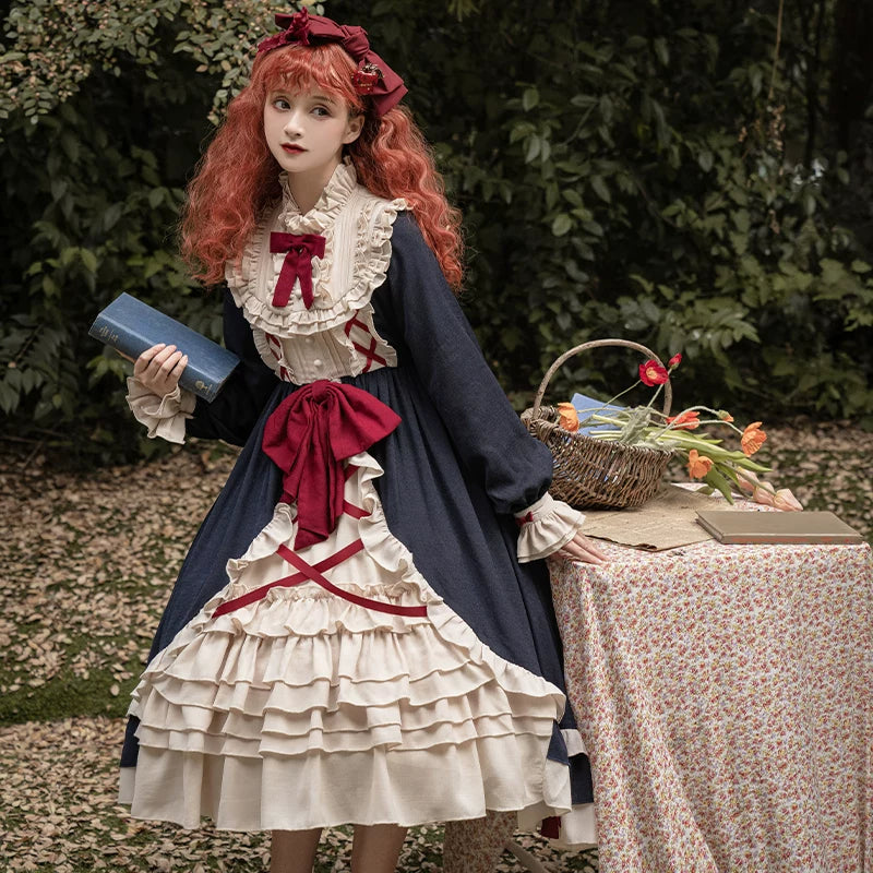 Cream Sweetheart Doll-Inspired Lolita OP Dress — Navy OP Dress