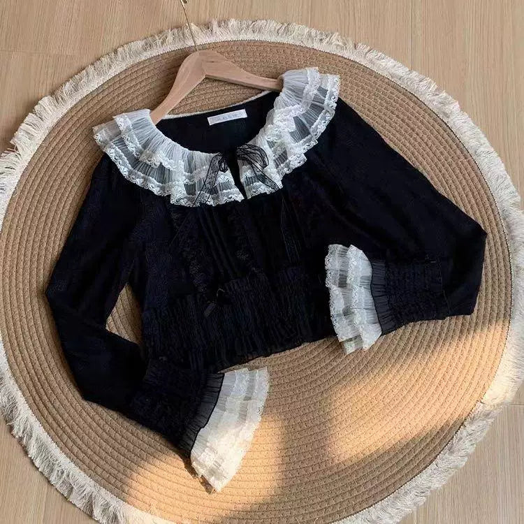 Sweetheart Dream Machine - Ruffle Collar - Lace Cardigan with Bow Detail