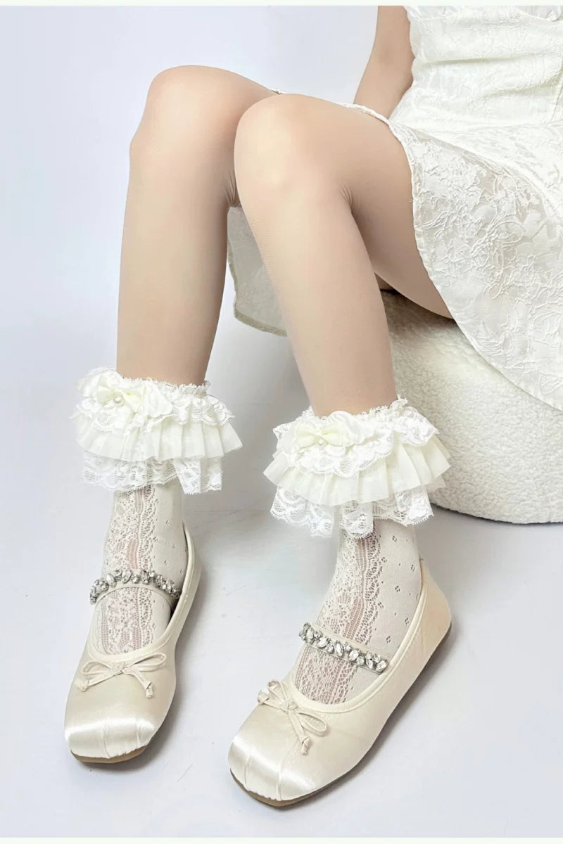 Fantasy Doll - Lace Bow Lengths - Calf socks or short socks with lace trim and bows