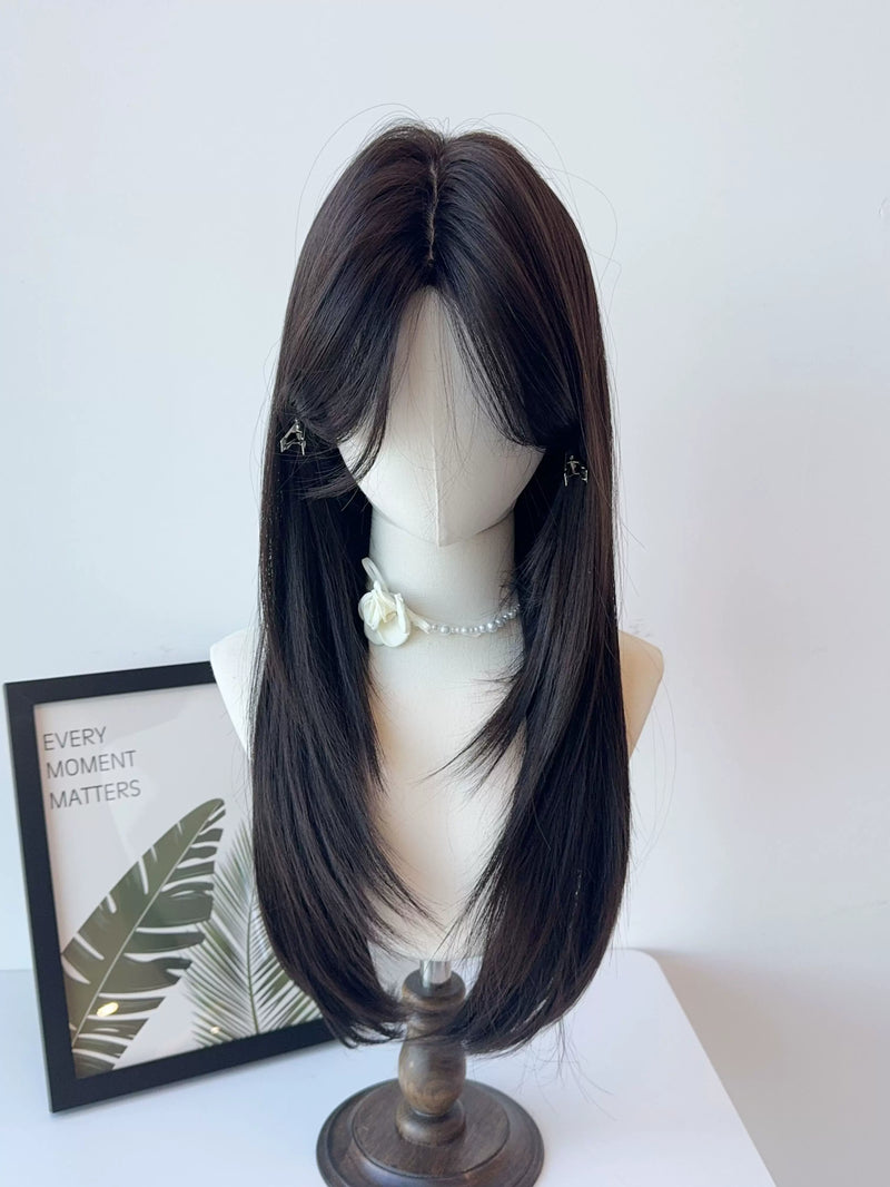 layered long straight wig with fringe options - view 5