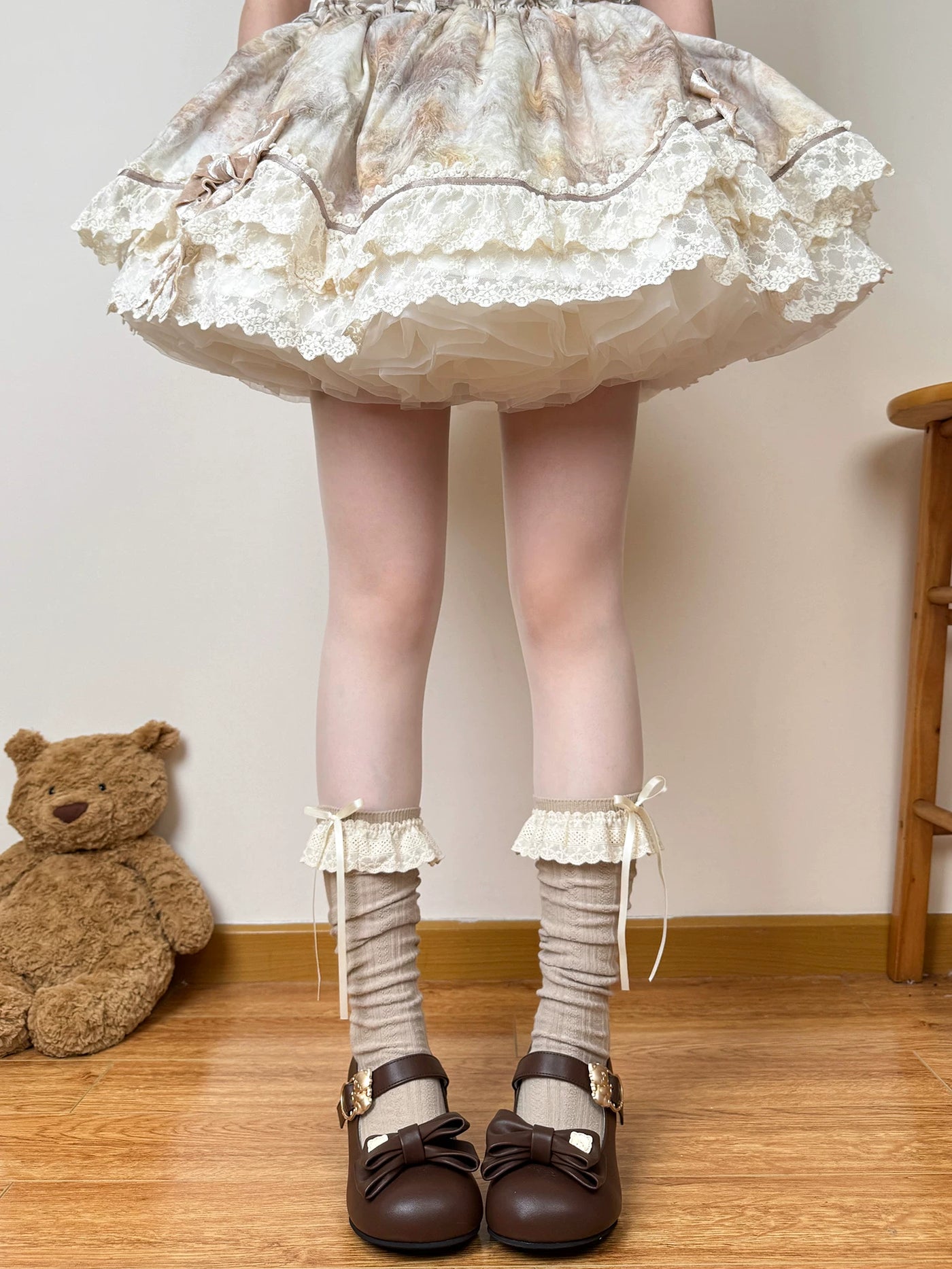 Chubby Bear Tales - Antique Doll - Calf Socks with Stacked Lace Ruffles