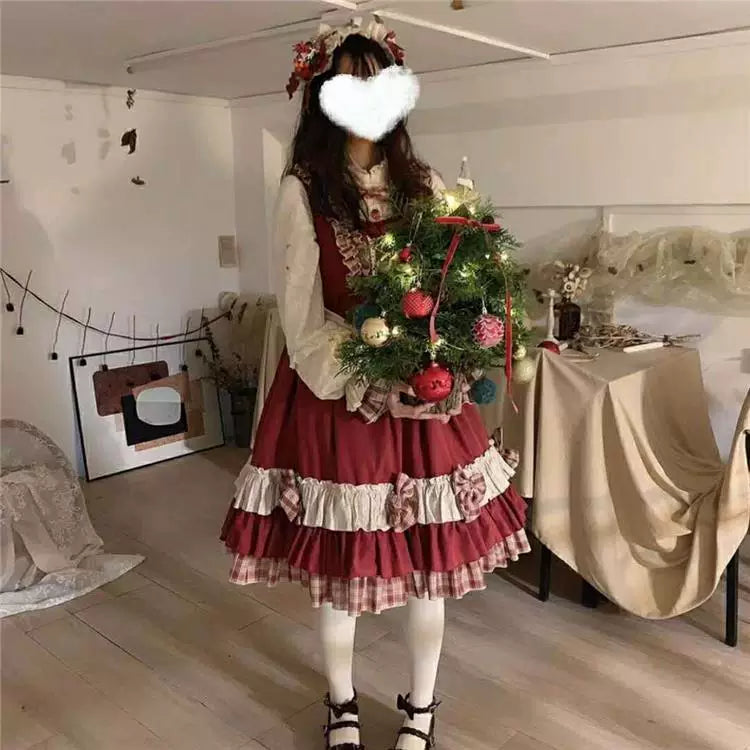 Tea Party - Berry Girl - Long-Sleeve One-Piece Dress with Layered Ruffles