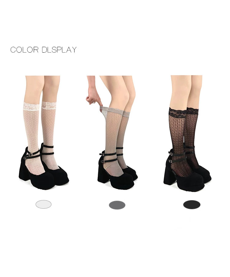 White Socks - Ballet Lace - Openwork Lace Slouch Socks