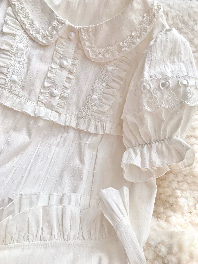 Yilia - Jacquard Sweetheart - Peter Pan Collar Puff Sleeve Blouse