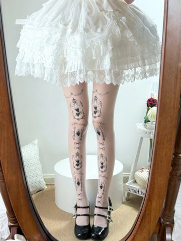 Fantasy Doll - Storybook Frame Print - Printed Tights with Framed Bow Motifs