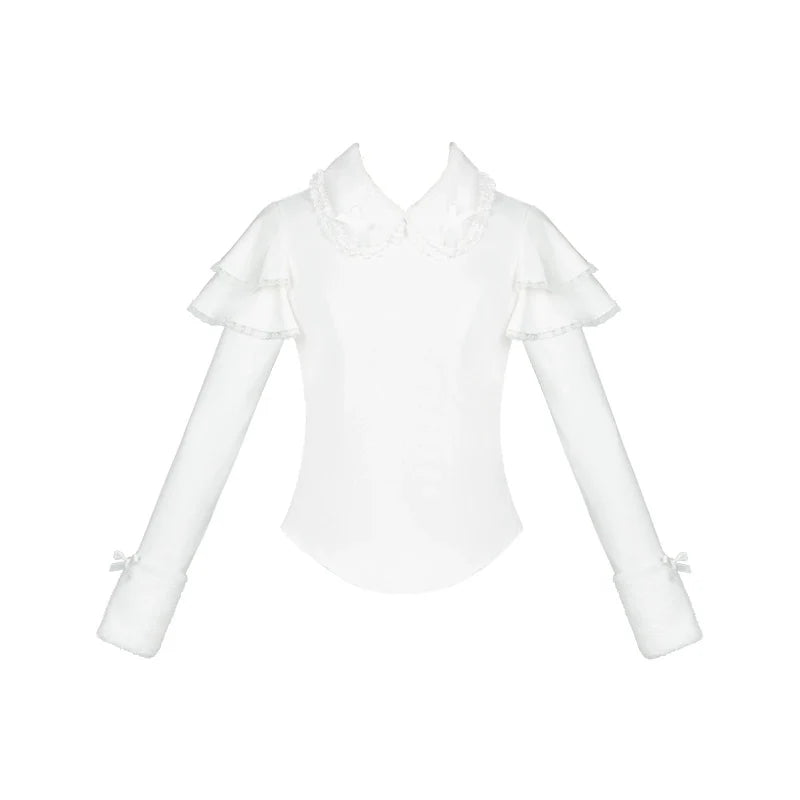With PUJI - Sweet Lolita Innerwear Autumn and Winter Lolita Sweater White Knit Innerwear S