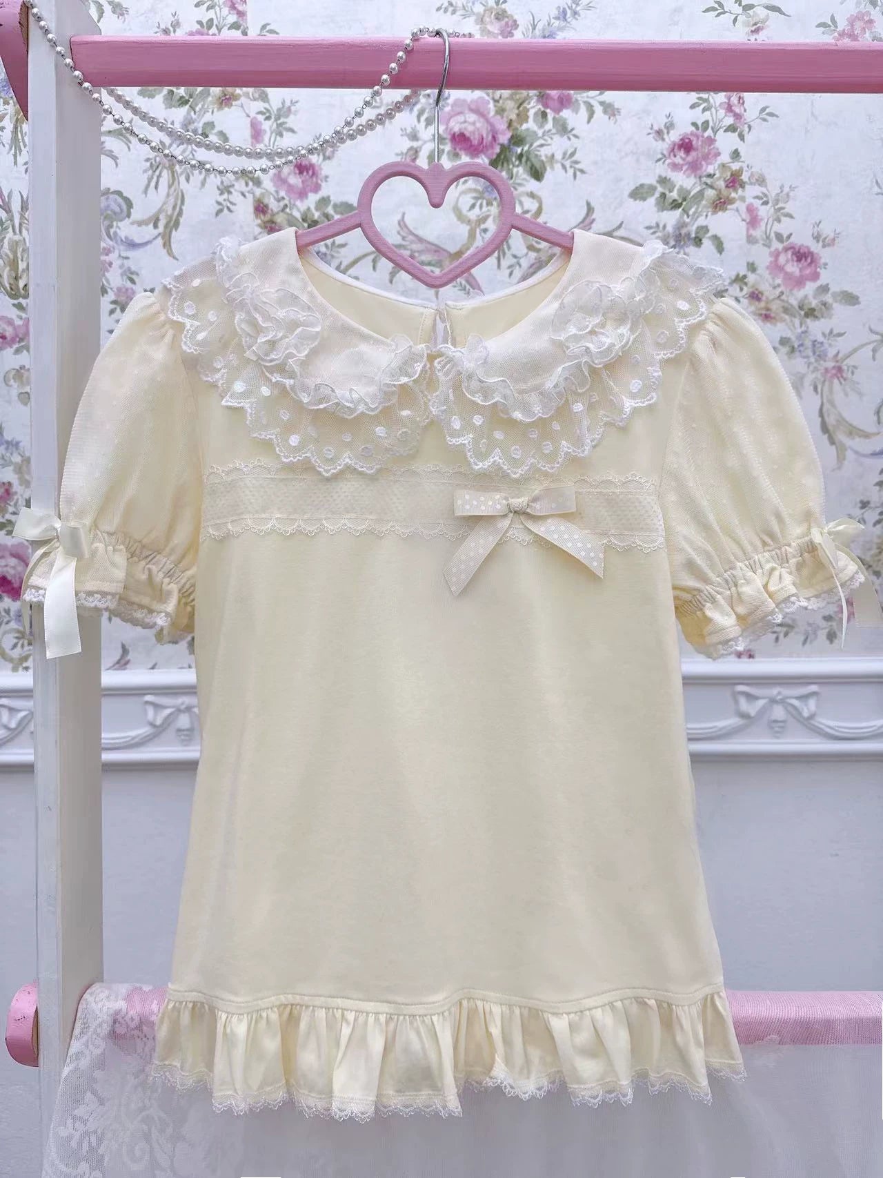Galette Bunny - Bunny-Ear Collar - Short-Sleeve Inner Top with Lace Trim