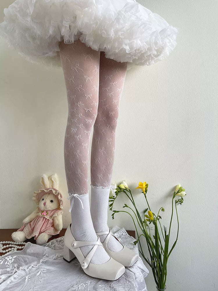 Sock Noble - Bow Faux-High - Sheer Tights with Small Bow Motifs
