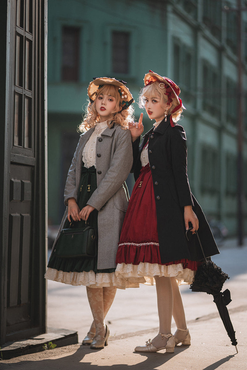 Miss Point - Rose Silhouette - Vintage Woolen Cape Hooded Long Coat