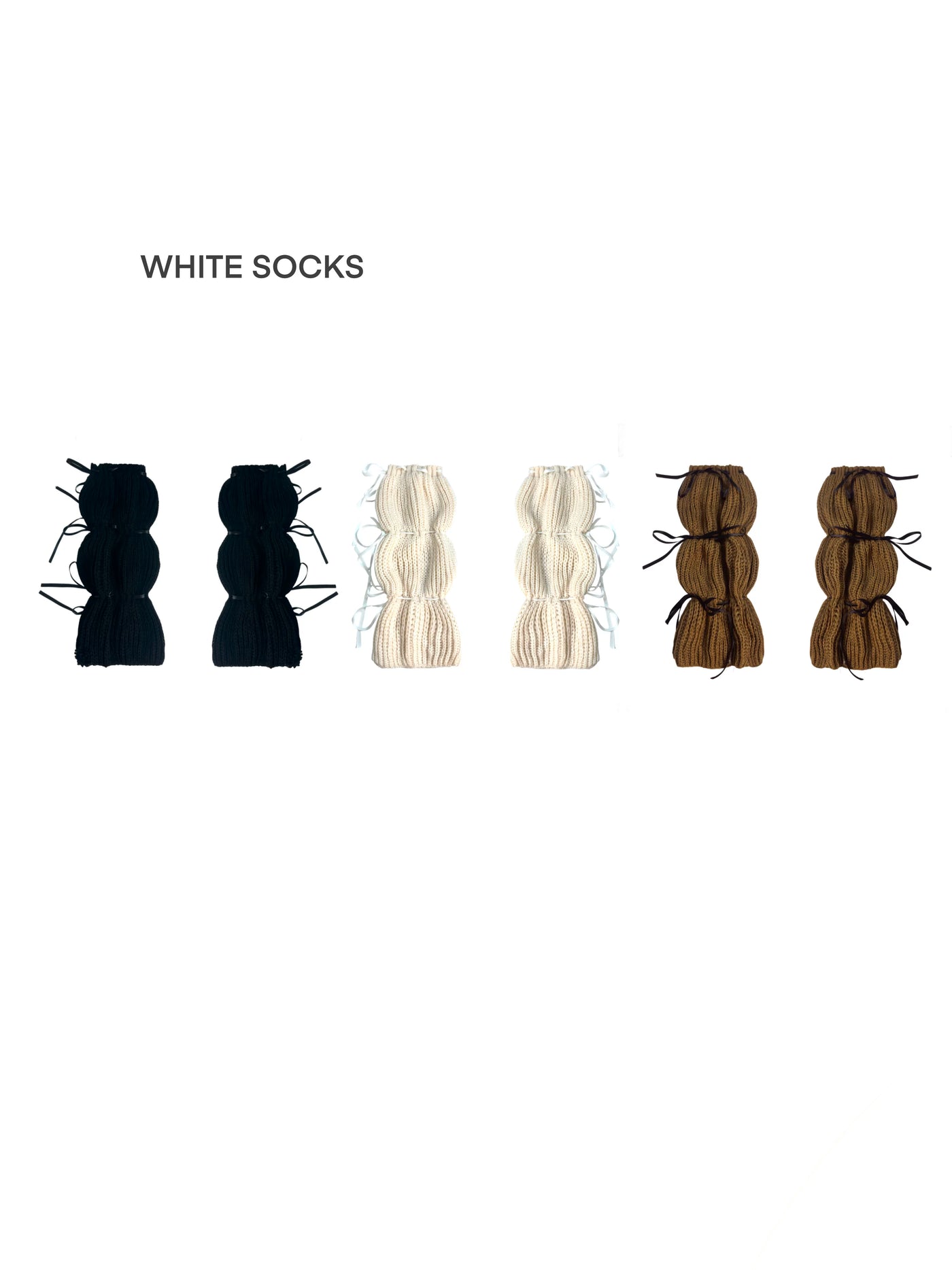 White Socks - Ballet Ribbon - Scrunched Knit Socks with Ribbon Ties